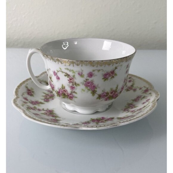 MZ Altrohlau CMR Czechoslovakia Bridal Rose Pattern Teacup & Saucer Set, Vintage - Picture 2 of 12